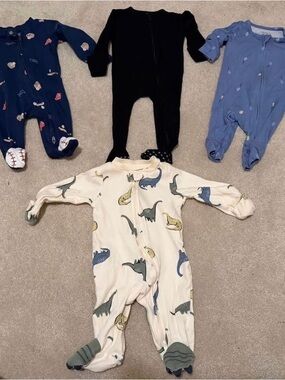 Carter's Cream Footed Pajama with Blue, Green & Yellow Dinosaurs